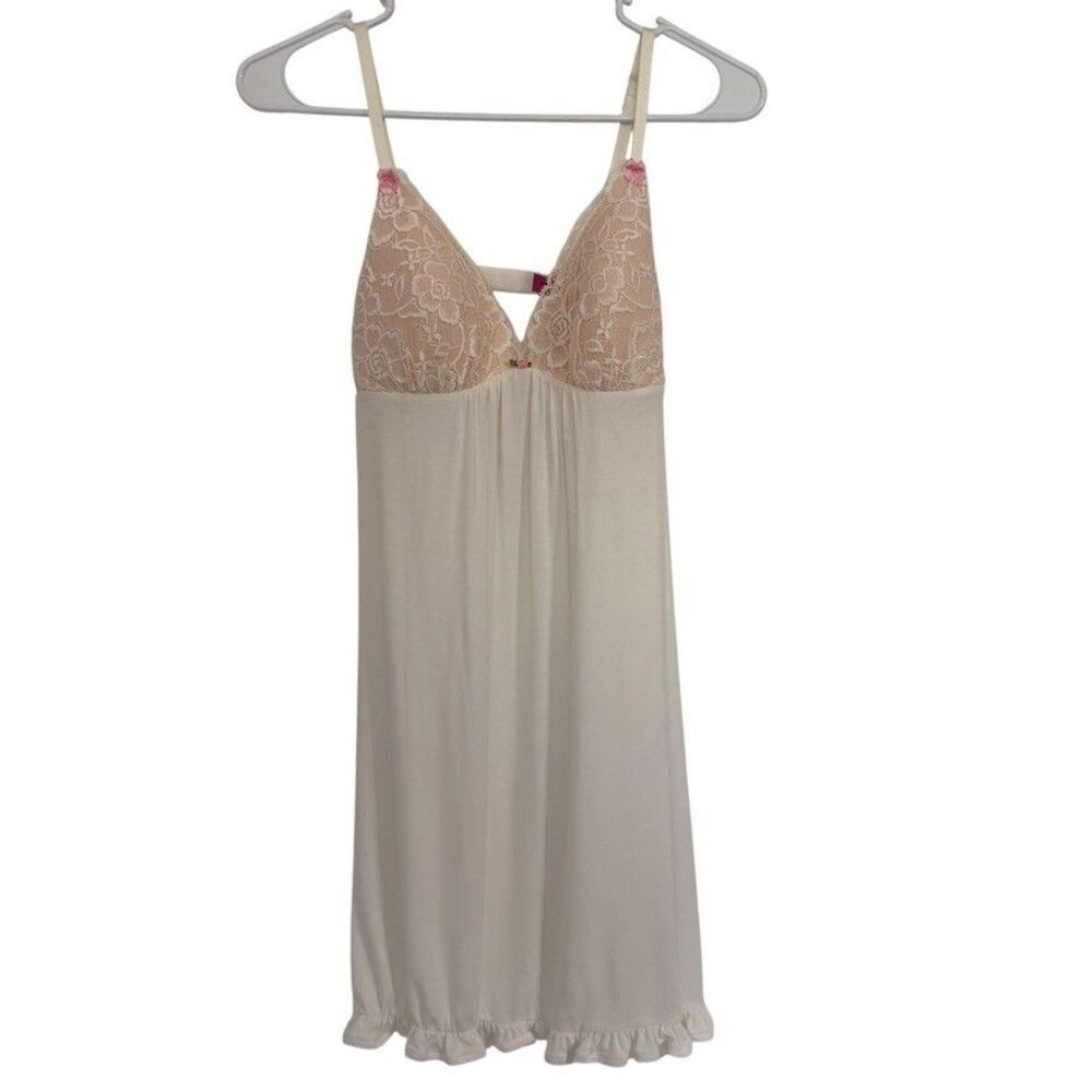 Vintage Betsey Johnson Nightgown Size M Lace Coquette Romantic Ruffle Hem Lace